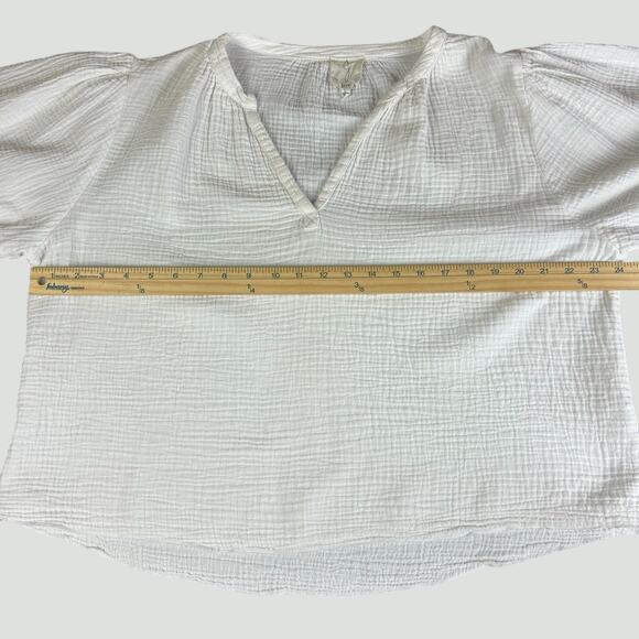 J by Joie Top women Sze Large White Gauzy Cotton Coastal Boho 3/4 Sleeves Blouse - Picture 10 of 11